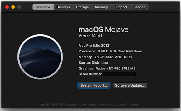 Mac Pro system info - macOS 10.14.1