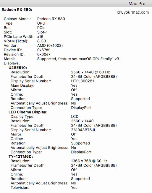 RX 580 MacOS System GPU Info