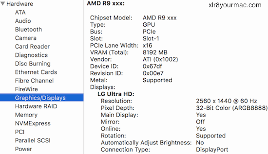 RX 580 MacOS System GPU Info
