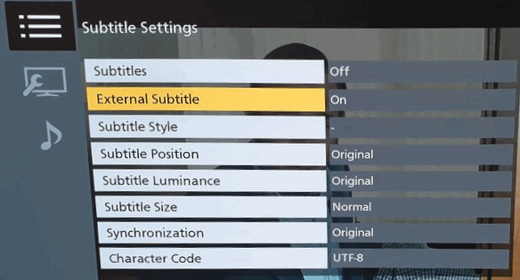 External Subtitles Menu Screen