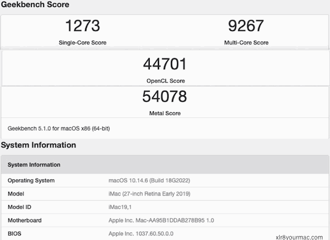 GeekBench 5.1 results