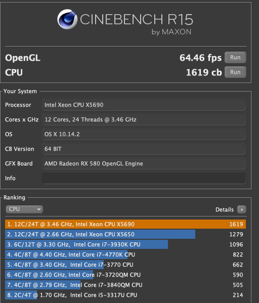 CineBench R15 system scores