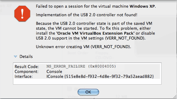 USB 2.0 error screenshot