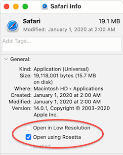 Rosetta Option in App Info